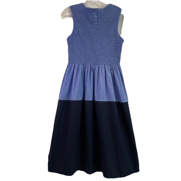 FRENCH CONNECTION Rhodes Colorblock Smocked Blue Poplin Dress, Sz 12 - Picture 2 of 13